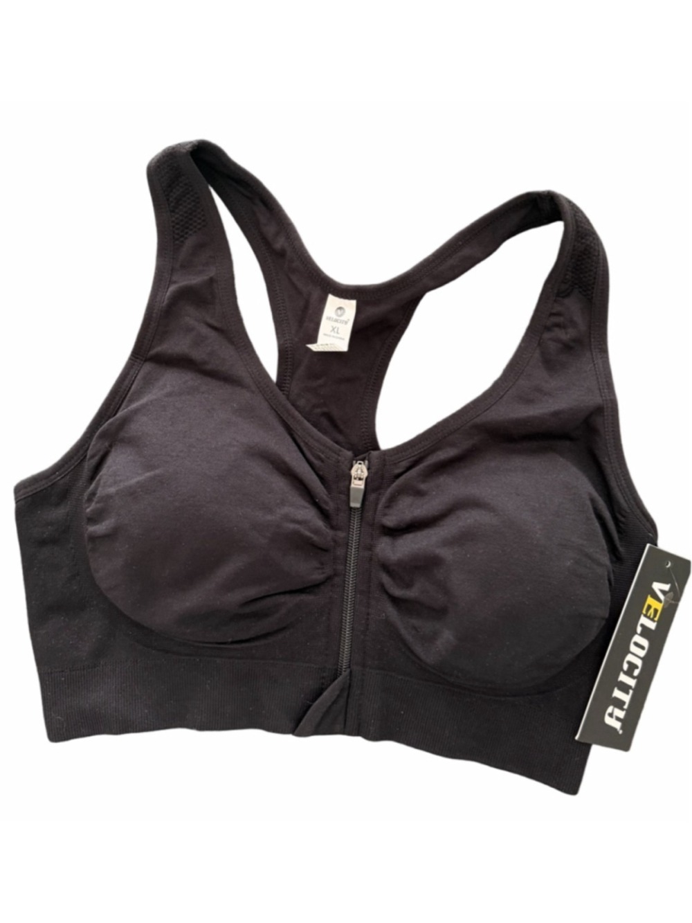 Velocity black, seamless, padded sports bra full-length front zipper Size XL - Picture 2 of 8